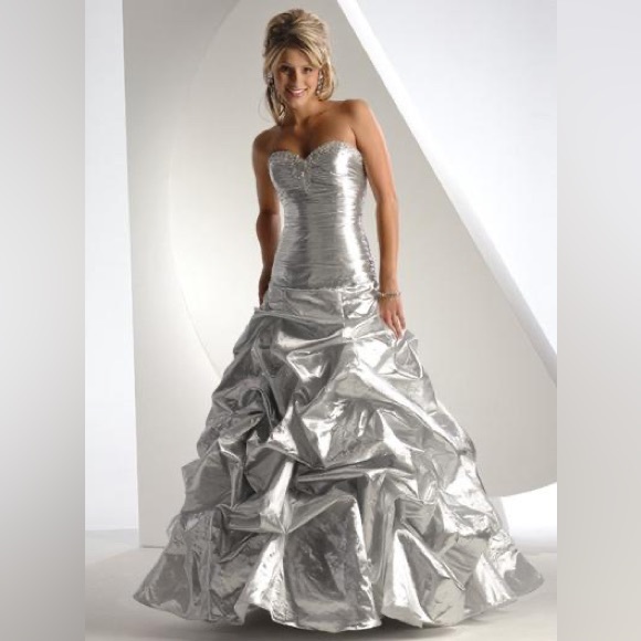 Maggie Sottero Dresses & Skirts - Metallic Silver Strapless Prom Dress